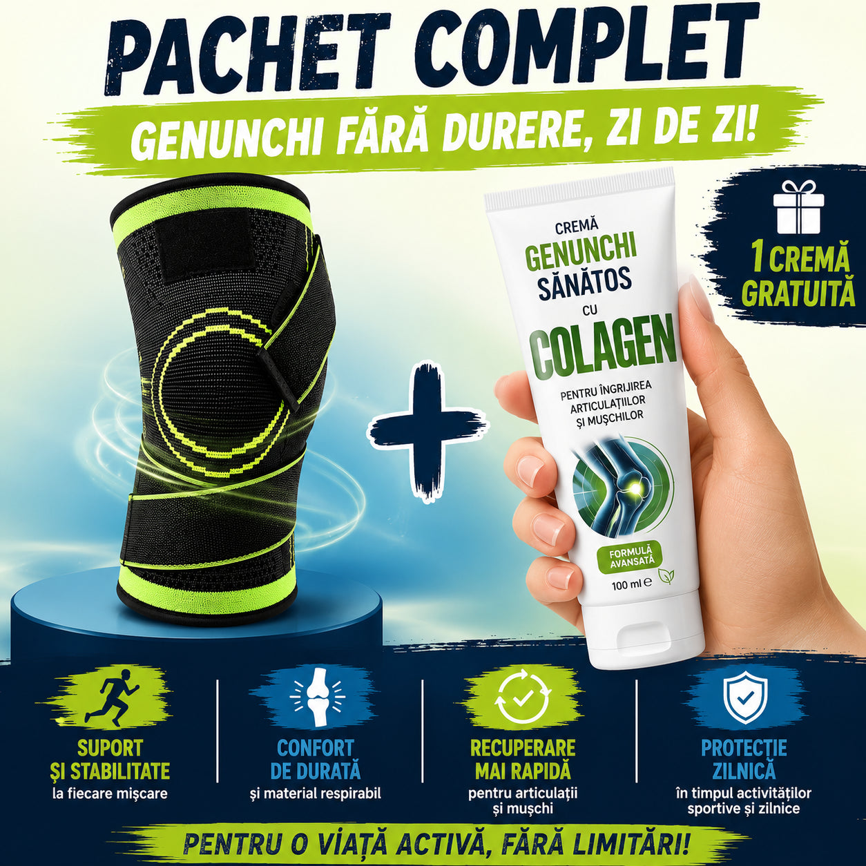 Set Genunchieră Elastică + Gel Colagen Activ